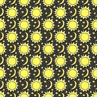 Doodle vector space illustration with moon, stars and sun Seamless space pattern. Cosmos background