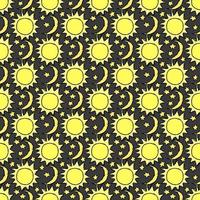 Doodle vector space illustration with moon, stars and sun Seamless space pattern. Cosmos background