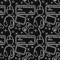 Seamless gaming pattern. Background with gamepad,monitor, keyboard, computer mouse, headphones vector