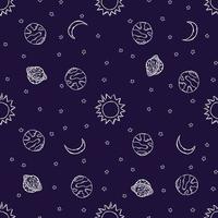 Seamless space pattern. Cosmos background. Doodle vector space illustration with planets, stars, moon, sun