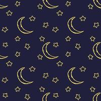 Cosmos background. Seamless pattern with moon sickle and stars vector