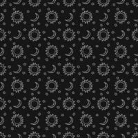 Doodle vector space illustration with moon, stars and sun Seamless space pattern. Cosmos background