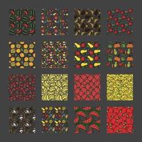 set different seamless food patterns. 16 different doodle vector food backgrounds