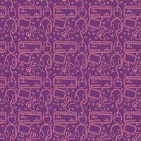 Seamless gaming pattern. Background with gamepad,monitor, keyboard, computer mouse, headphones vector