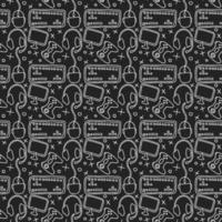 Seamless gaming pattern. Background with gamepad,monitor, keyboard, computer mouse, headphones vector