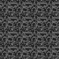 Seamless gaming pattern. Background with gamepad,monitor, keyboard, computer mouse, headphones vector