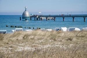on the coast of the baltic sea on zingst. the pier and the groynes that reach into the water photo