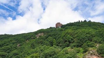 Cloef at the Saar loop, observation tower with view of the Saar. Landscape panorama. photo