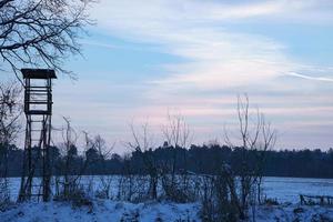 soporte alto para la caza en un paisaje nevado de invierno. foto