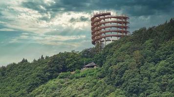 Cloef at the Saar loop, observation tower with view of the Saar. Landscape panorama. photo