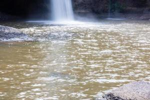 A natural waterfall in a big forest in the midst of beautiful nature. photo