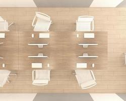 Top view of office room with wood desk and wood floor. 3d rendering photo