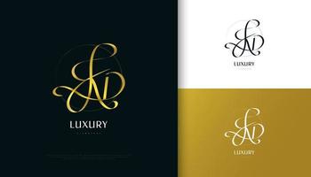 KD Initial Signature Logo Design with Elegant and Minimalist Gold Handwriting Style. Initial K and D Logo Design for Wedding, Fashion, Jewelry, Boutique and Business Brand Identity vector