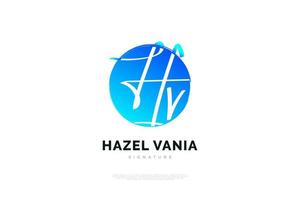Initial H and V Logo Design with Minimalist Style in Blue Gradient. HV Signature Logo or Symbol for Wedding, Fashion, Jewelry, Boutique, and Business Brand Identity vector