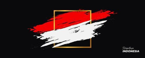 feliz día de la independencia de indonesia. Fondo de bandera roja y blanca de Indonesia con concepto de pincel. dirgahayu republik indonesia vector