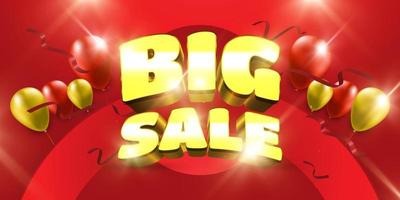 Big Sale Banner with 3D Text and Balloons Isolated on Red Background. Special Offer Banner or Poster Template Design for Social Media and Website. Discount Promotion Design vector