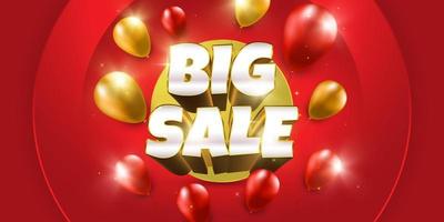 Big Sale Banner with 3D Text and Balloons Isolated on Red Background. Special Offer Banner or Poster Template Design for Social Media and Website. Discount Promotion Design vector