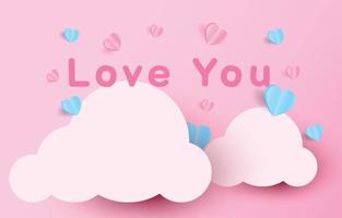 elementos de corte de papel en forma de corazón volando sobre fondo rosa y dulce. símbolos vectoriales de amor por el feliz día de San Valentín, diseño de tarjetas de felicitación de cumpleaños. vector