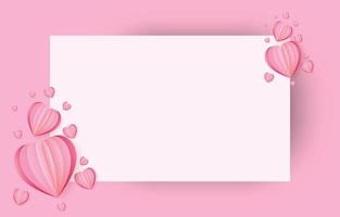 Paper cut elements in shape of heart on rectangular frame has free space.and pink sweet background. Vector symbols of love for Happy Valentine's Day, birthday greeting card design.