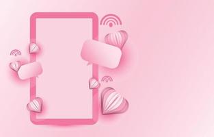 Social media photo frame, with papercut 3d heart love button And sending messages for couple, concept chat for valentines day, vector illustration