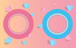 Paper cut elements in shape of heart  with two circle frame with a greeting on pink and sweet  background. Vector symbols of love for couple,Happy Valentine's Day, greeting card design.