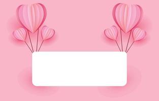 los elementos cortados en papel en forma de corazón en un marco rectangular tienen espacio libre y un fondo rosa dulce. símbolos vectoriales de amor por el feliz día de San Valentín, diseño de tarjetas de felicitación de cumpleaños. vector