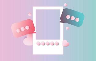 Social media photo frame, with 3d heart love button And sending messages for couple, concept chat for valentines day, vector illustration