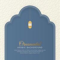 Islamic Arabic Blue and White Background with Pattern Border Frame and Beautiful Ornamental Lantern vector