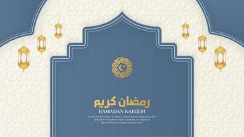 Islamic Arabic White Luxury Background with Geometric pattern and Beautiful Arch with Lanterns vector