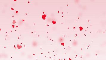 rotes liebesherzelementpartikel, das auf rosa hintergrund fließt. romantischer cg-abstrakter glitzer für valentinstag und hochzeit
