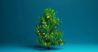 Spruce Tree Christmas blue background. 3D rendering 4K