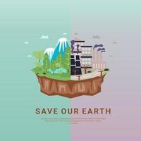 save our earth polution and ecosystem comparison nature element design vector