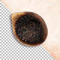 primer plano de té oolong verde seco en un tazón de madera con transparencia foto