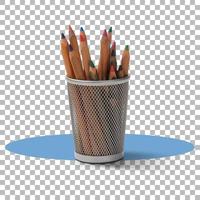 Children pencils on White bin isolated photo