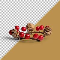 Christmas decoration of holly berry and pine cone isolated photo