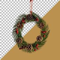 Christmas decoration of holly berry and pine cone isolated