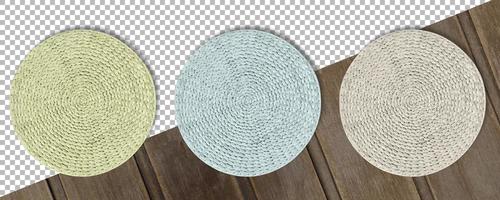 Set colored Round woven straw mats isolated against transparent background. photo