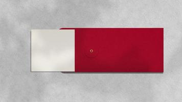 Blank card mockup with red envelope and shadow overlay photo