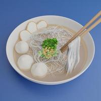 oodles with pork soup and meatball,delicious.render 3d illustration photo