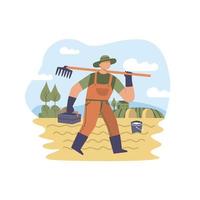 Flat vector farmer in garden illustration