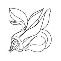 Flower isolate on white background. Black and white vector illustration