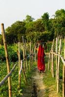 a women going for farming in village. photo