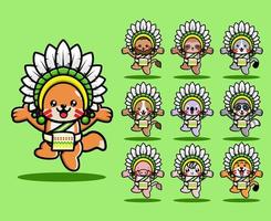 Cute animal indian chief cartoon vector