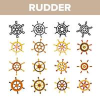 Steering Wheel, Rudder Linear Vector Icons Set