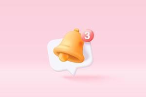 3D minimal notification bell icon with color objects floating around on pastel background. new alert concept for social media element. 3d bell alarm vector render isolated on pastel background