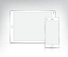 white tablet pc and phone isolated vector