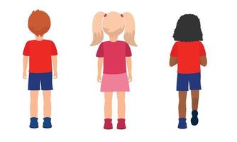Group of children back view boy and girls African, on white background vector