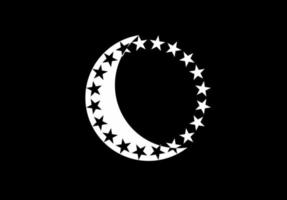 logotipo de luna creciente y estrellas aislado en fondo negro vector