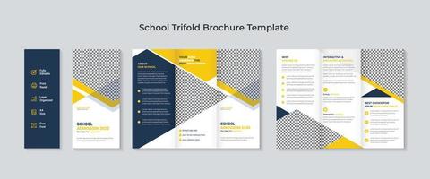 School admission tri-fold brochure template. Kids back to school education admission, kids school flyer or tri-fold brochure template design. vector