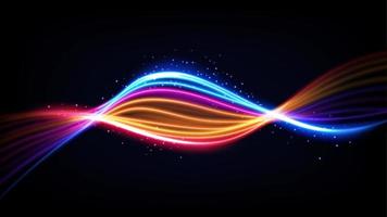 Abstract Multicolor Wavy Line of Light, isolated on Dark Background. Vector Illustration